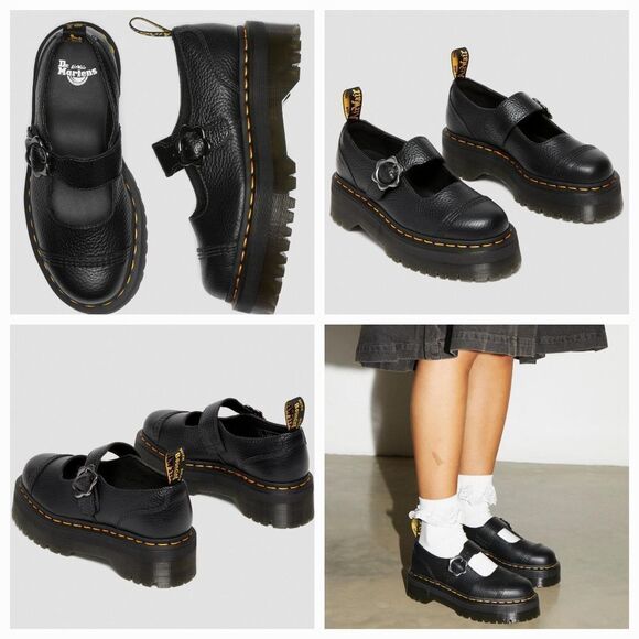 🩵NIB Dr. Martens Black Addina Flower Buckle Leather Platform Mary Jane Size 8 - Picture 13 of 13